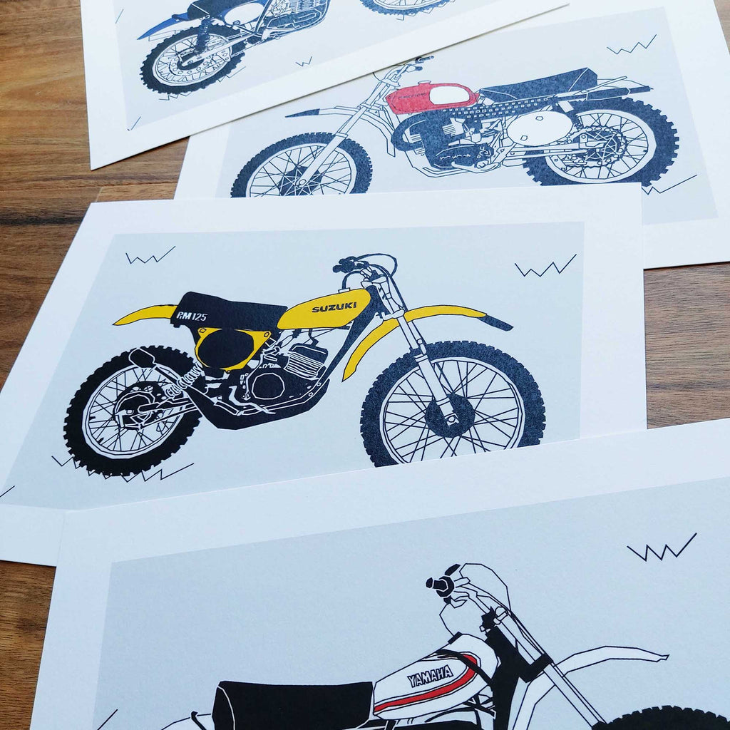 White Vintage Motocross Motorbike Art Print
