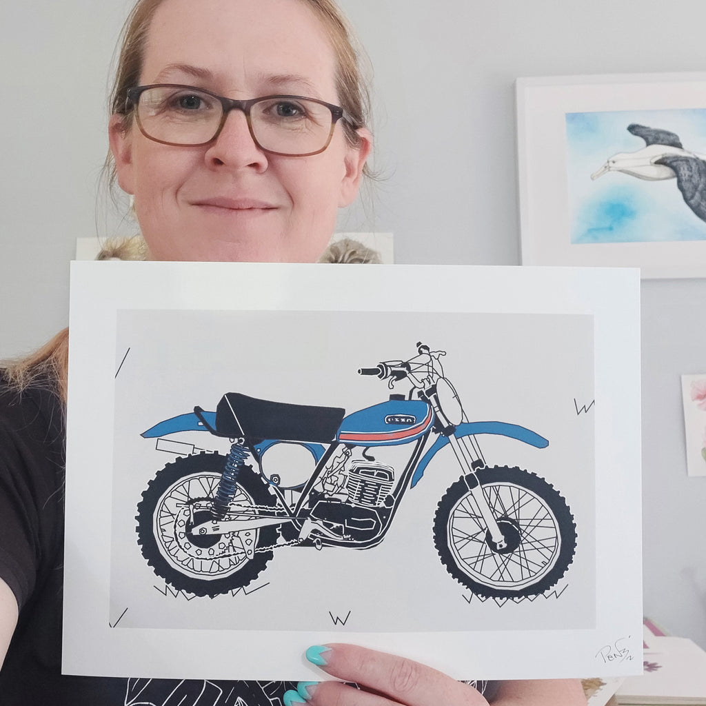 Blue Vintage Motocross Motorbike Art Print
