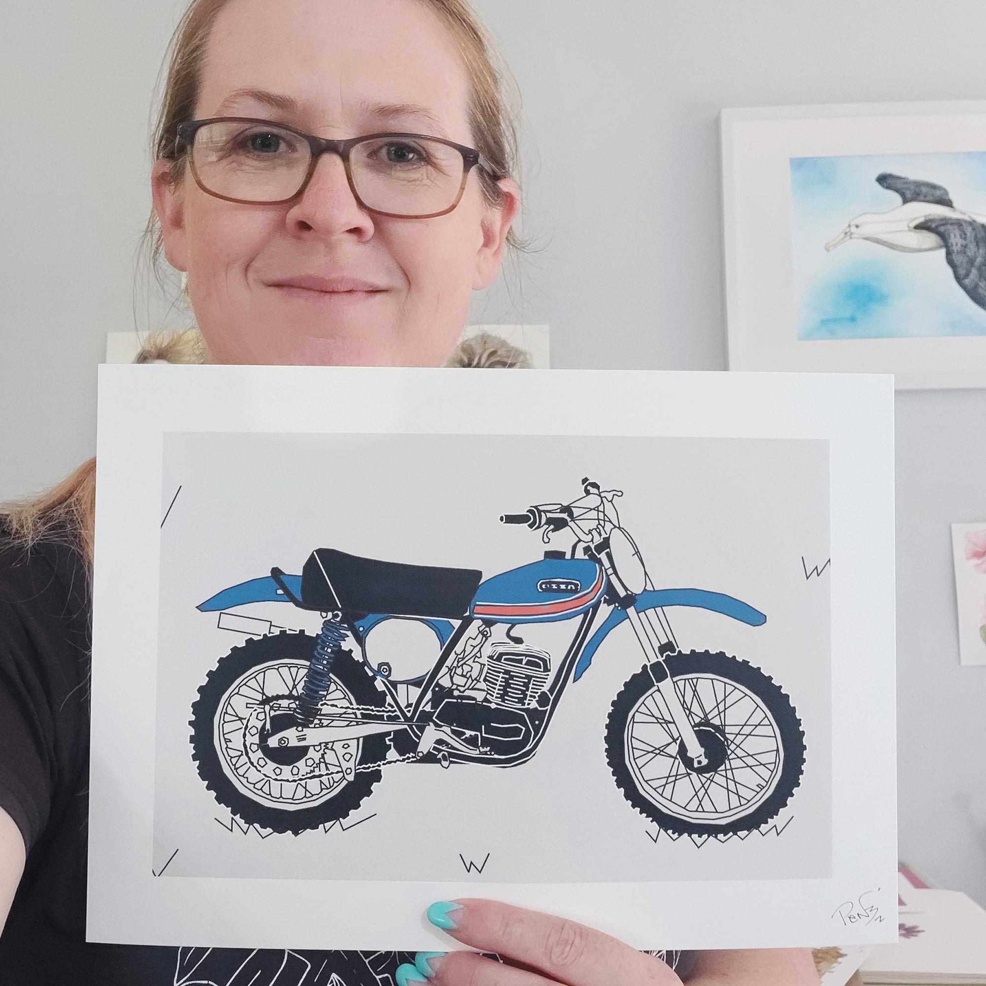 Blue Vintage Motocross Motorbike Art Print