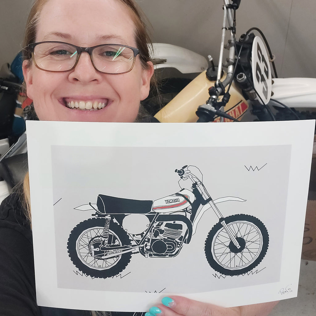 White Vintage Motocross Motorbike Art Print